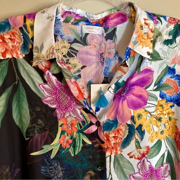 NEW Johnny Was Neon Jungle Mix Easy Patchwork Button Tunic Dress Silk Size L - Picture 8 of 16